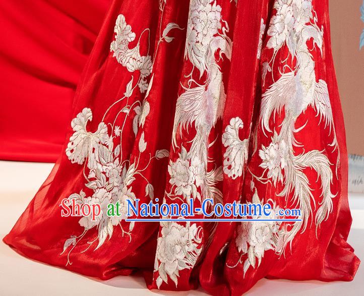 Traditional China Ancient Royal Princess Embroidered Red Costumes Tang Dynasty Wedding Clothing Complete Set