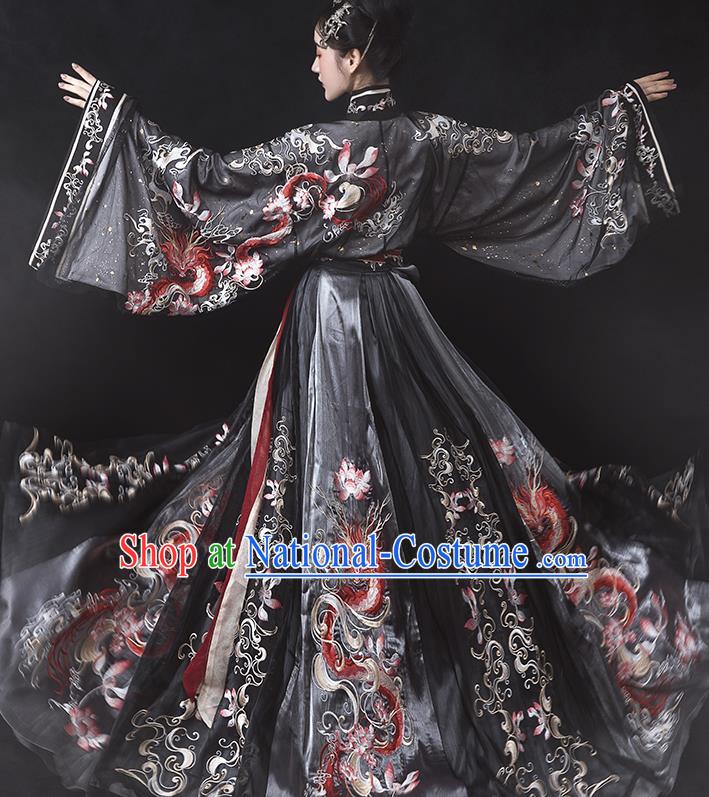 Ancient China Jin Dynasty Imperial Concubine Hanfu Dress Traditional Embroidered Black Clothing Full Set