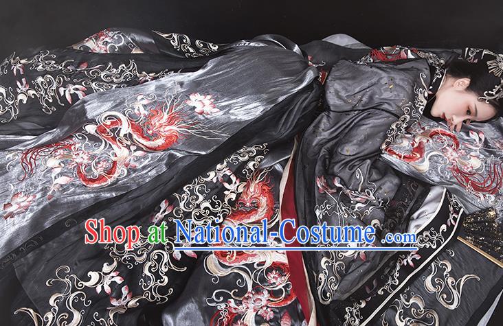 Ancient China Jin Dynasty Imperial Concubine Hanfu Dress Traditional Embroidered Black Clothing Full Set