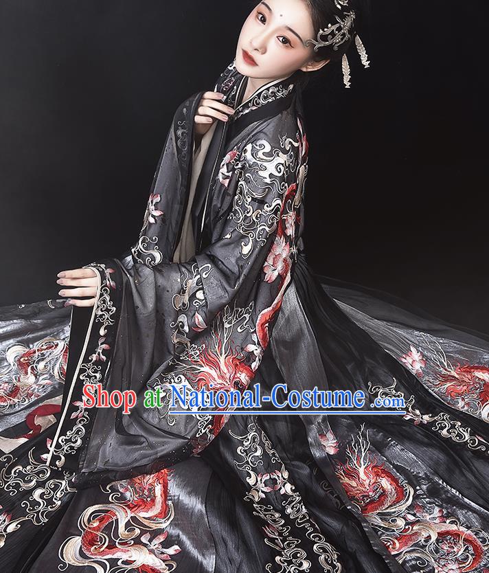 Ancient China Jin Dynasty Imperial Concubine Hanfu Dress Traditional Embroidered Black Clothing Full Set