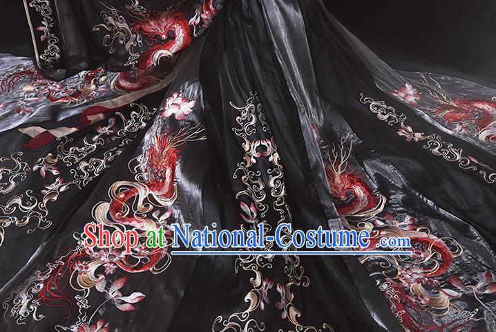 Ancient China Jin Dynasty Imperial Concubine Hanfu Dress Traditional Embroidered Black Clothing Full Set