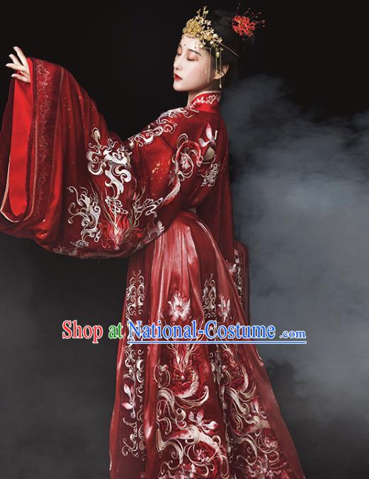 Ancient China Traditional Royal Princess Embroidered Clothing Jin Dynasty Wedding Red Hanfu Dress for Women