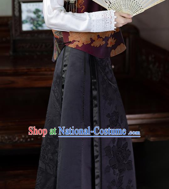 Chinese National Skirt Traditional Costume Noble Woman Black Satin Bust Skirt