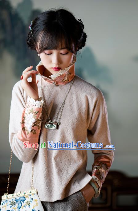 Traditional Chinese Tang Suit Blouse Upper Outer Garment Republic of China Embroidered Pink Shirt for Women