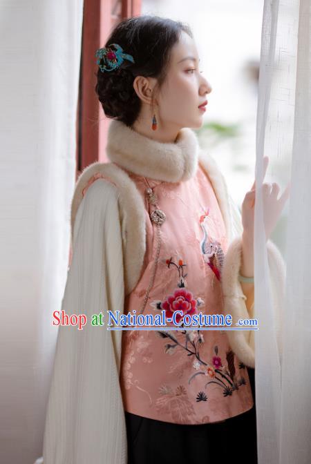 Chinese Traditional Pink Silk Cotton Padded Jacket Tang Suit Outer Garment Embroidered Short Coat for Women