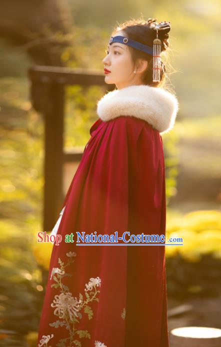 Chinese Traditional Qing Dynasty Costume Ancient Court Lady Embroidered Red Cloak