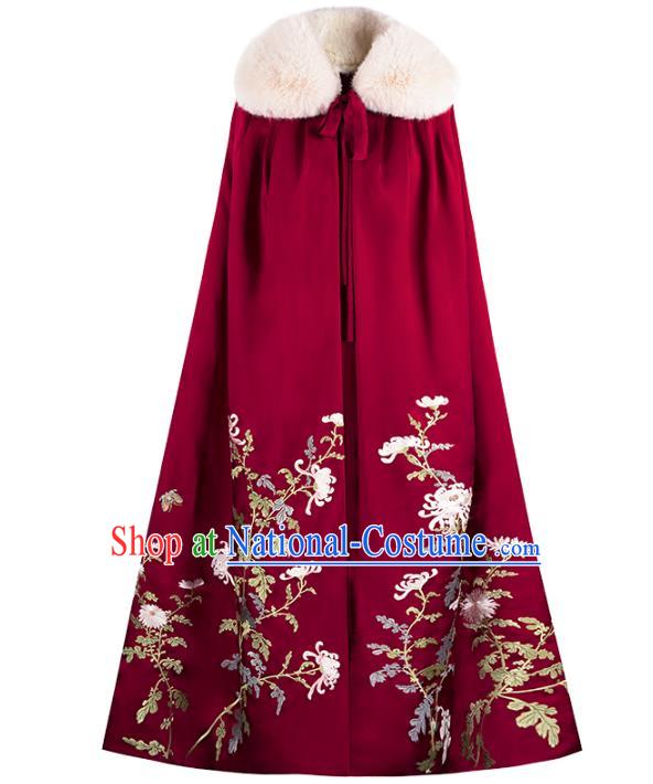 Chinese Traditional Qing Dynasty Costume Ancient Court Lady Embroidered Red Cloak