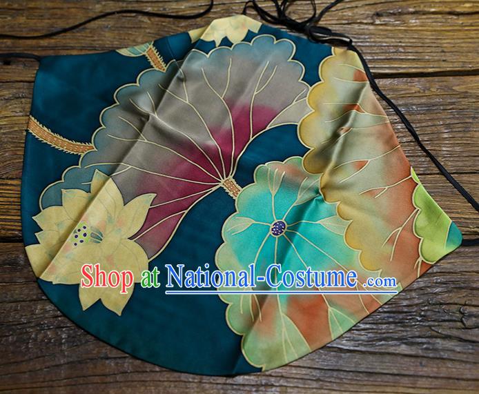 Chinese Traditional Stomachers Costume Classical Lotus Pattern Blue Silk Bellyband