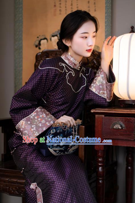 Chinese National Women Cheongsam Traditional Costume Republic of China Classical Purple Silk Qipao Dress