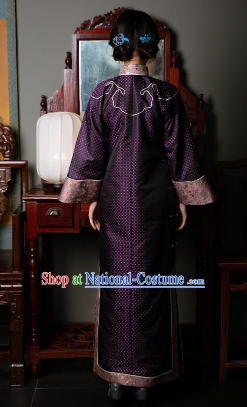 Chinese National Women Cheongsam Traditional Costume Republic of China Classical Purple Silk Qipao Dress