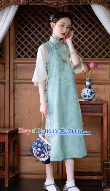 Chinese Light Blue Silk Qipao Dress Republic of China Traditional Costume National Cheongsam