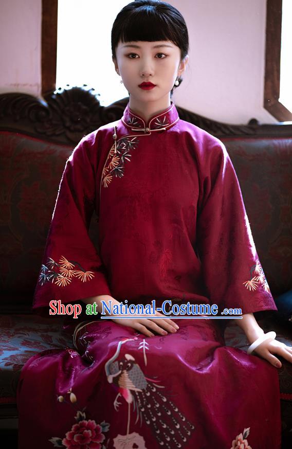 Chinese Classical Purple Silk Qipao Dress China Traditional National Cheongsam Qing Dynasty Noble Woman Costume