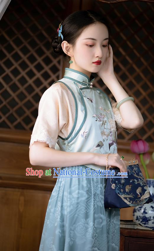 Chinese Classical Embroidered Light Green Dress Traditional National Costume Women Cheongsam