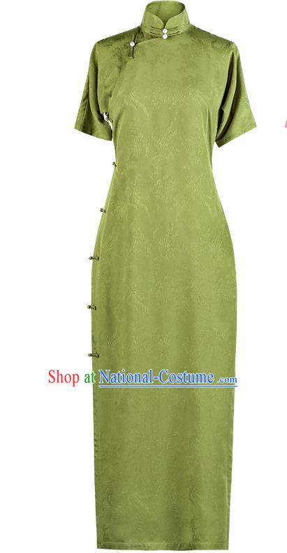 Chinese Traditional Women Cheongsam National Costume Classical Olive Green Qipao Dress