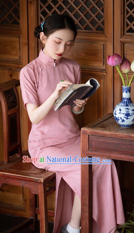 Chinese National Costume Classical Pink Qipao Dress Traditional Women Cheongsam