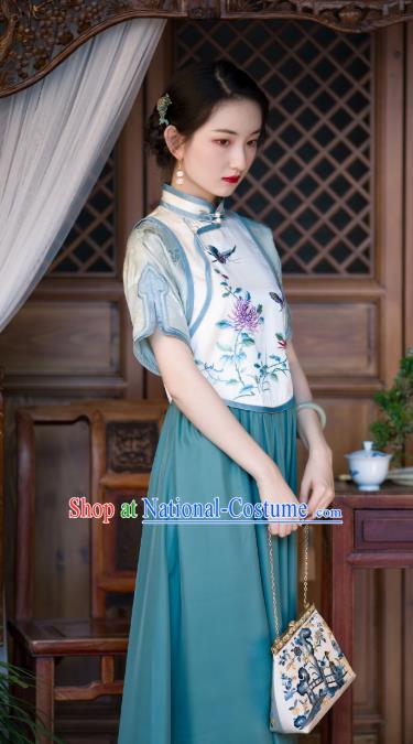 Chinese Traditional Embroidered Qipao Dress Silk Cheongsam Women Classical National Costume