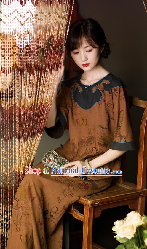 Chinese Traditional Silk Qipao Dress National Women Costume Classical Palace Lady Pattern Cheongsam