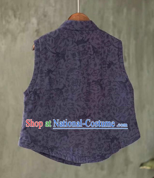 China National Women Vest Embroidered Waistcoat Traditional Tang Suit Upper Outer Garment Lilac Flax Clothing