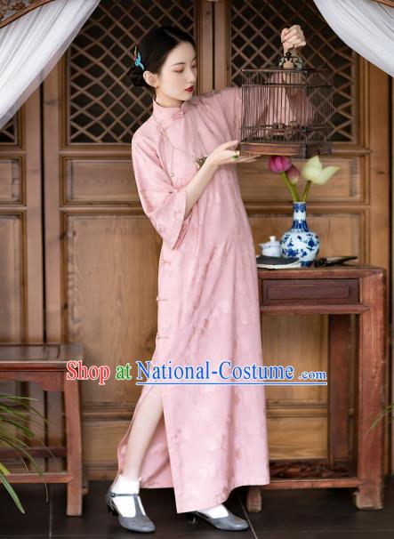 Chinese National Classical Qipao Dress Traditional Women Pink Silk Cheongsam Costume