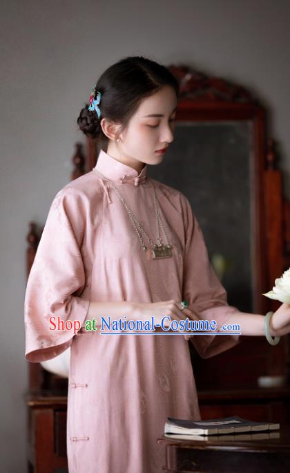 Chinese National Classical Qipao Dress Traditional Women Pink Silk Cheongsam Costume