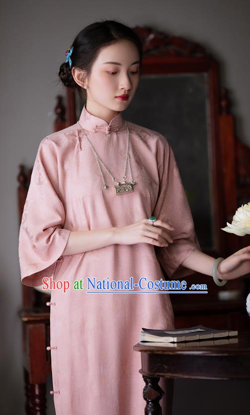 Chinese National Classical Qipao Dress Traditional Women Pink Silk Cheongsam Costume