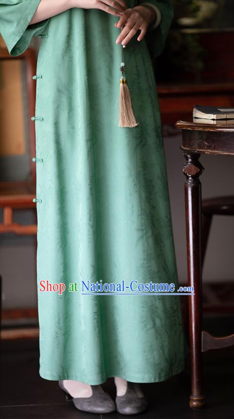 Chinese Traditional Women Cheongsam Costume National Classical Green Silk Qipao Dress