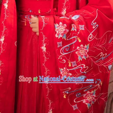 Traditional China Song Dynasty Wedding Clothing Ancient Royal Princess Embroidered Red Hanfu Dress