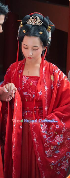 Traditional China Song Dynasty Wedding Clothing Ancient Royal Princess Embroidered Red Hanfu Dress