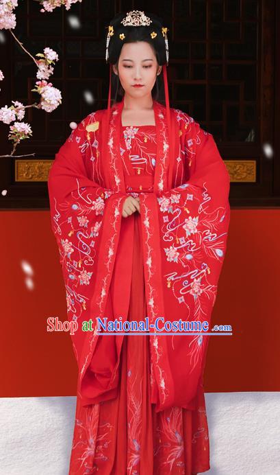 Traditional China Song Dynasty Wedding Clothing Ancient Royal Princess Embroidered Red Hanfu Dress