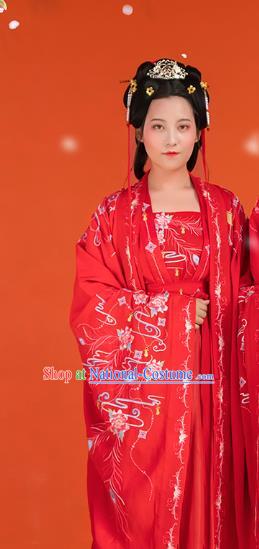 Traditional China Song Dynasty Wedding Clothing Ancient Royal Princess Embroidered Red Hanfu Dress