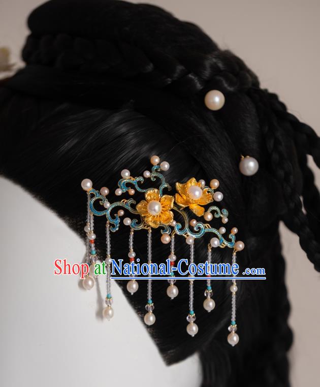 Handmade China Ancient Princess Beads Tassel Hairpin Ming Dynasty Court Lady Enamel Hair Accessories