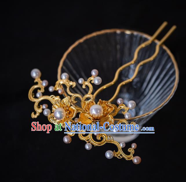 Handmade China Ming Dynasty Court Lady Hair Accessories Ancient Princess Golden Plum Blossom Hairpin