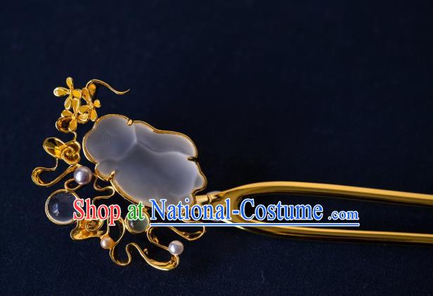 Handmade China Ming Dynasty Court Gilding Hair Accessories Ancient Princess Osmanthus Rabbit Hairpin