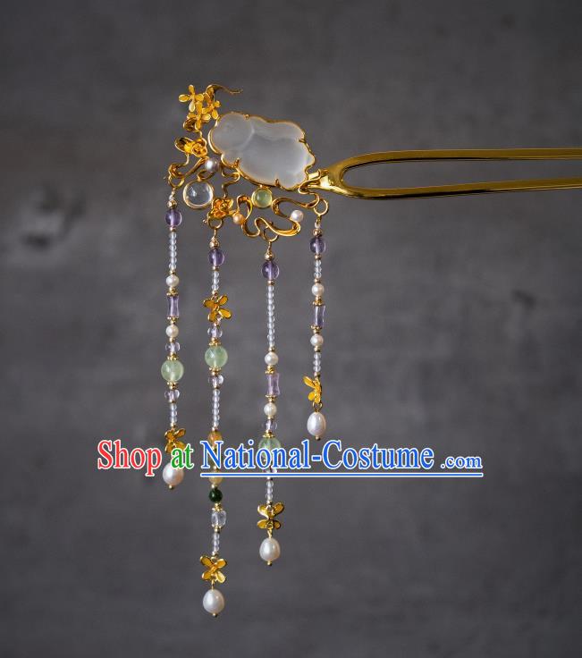 Handmade China Ancient Princess Osmanthus Rabbit Tassel Hairpin Ming Dynasty Court Gilding Hair Accessories