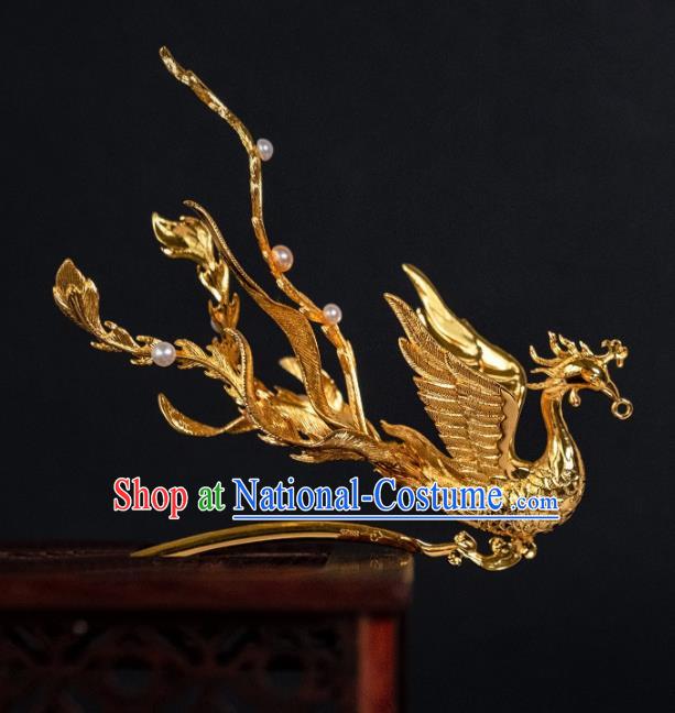 China Ancient Palace Gilding Phoenix Hairpin Ming Dynasty Queen Hair Accessories Hair Stick