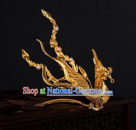 China Ancient Palace Gilding Phoenix Hairpin Ming Dynasty Queen Hair Accessories Hair Stick