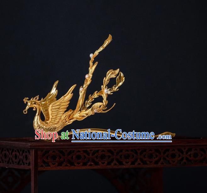 China Ancient Palace Gilding Phoenix Hairpin Ming Dynasty Queen Hair Accessories Hair Stick