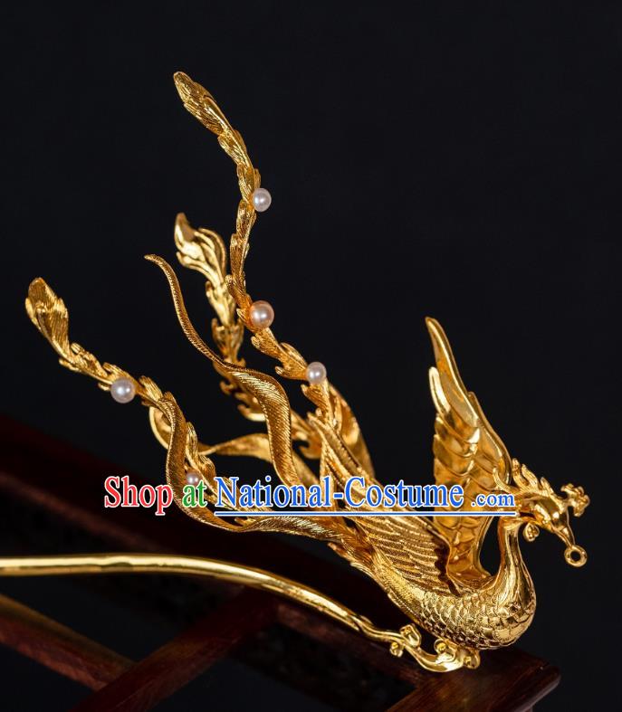 China Ancient Palace Gilding Phoenix Hairpin Ming Dynasty Queen Hair Accessories Hair Stick