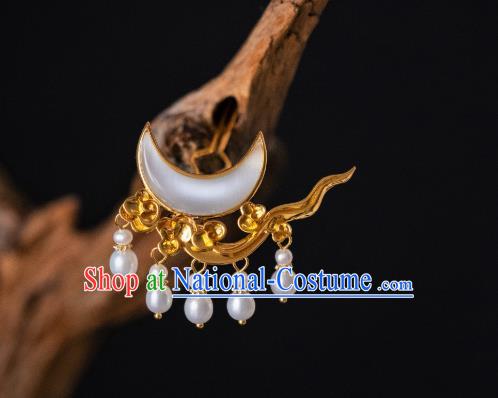 China Ancient Palace Empress Gilding Hairpins Hair Claws Ming Dynasty Opal Moon Hair Accessories