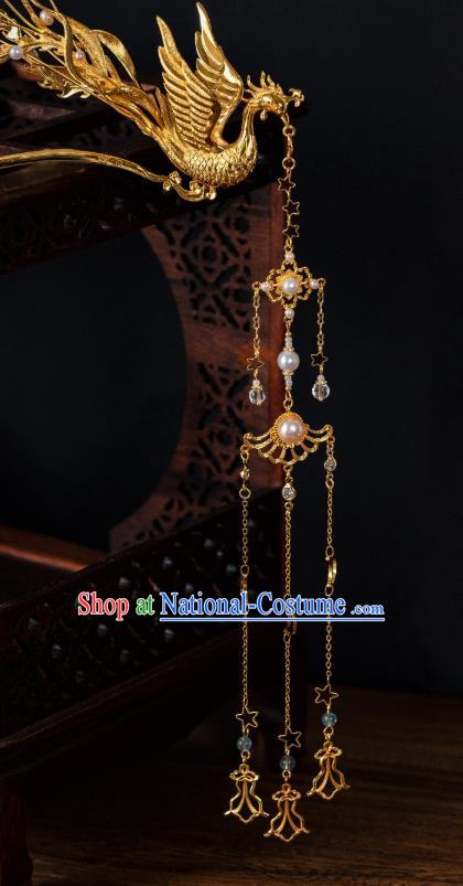 China Ancient Ming Dynasty Queen Hair Accessories Hair Stick Palace Gilding Phoenix Tassel Hairpin