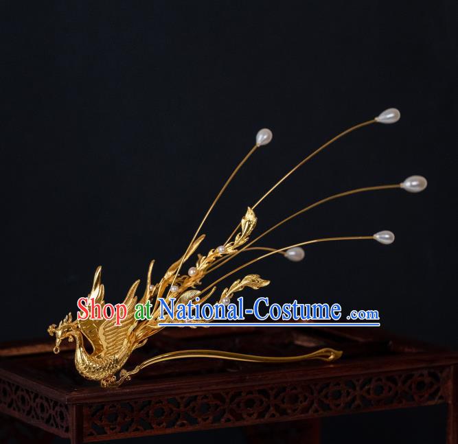 China Ancient Palace Queen Hairpin Ming Dynasty Empress Hair Accessories Gilding Phoenix Hair Stick