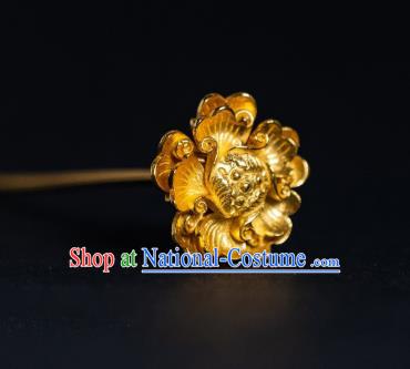 China Ancient Court Empress Hair Accessories Gilding Peony Hairpins Traditional Ming Dynasty Palace Hair Stick