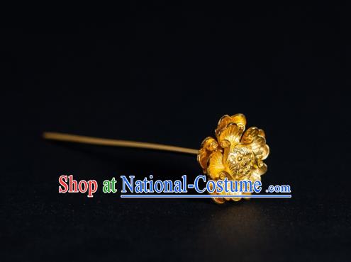 China Ancient Court Empress Hair Accessories Gilding Peony Hairpins Traditional Ming Dynasty Palace Hair Stick