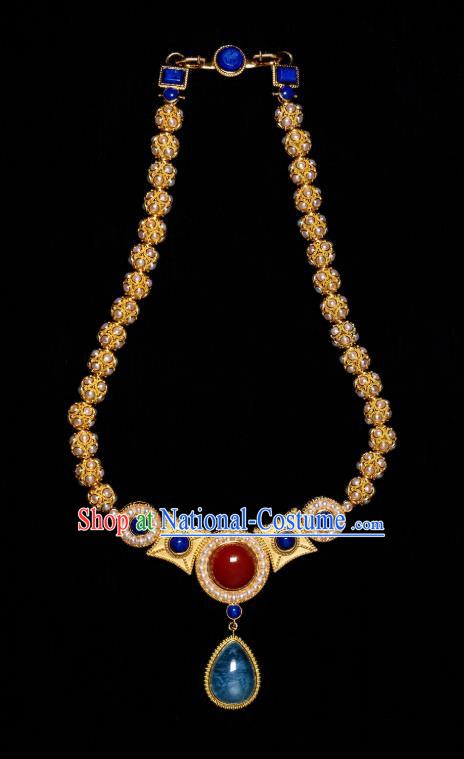 Chinese Traditional Sui Dynasty Princess Li Jingxun Gems Necklace Ancient Palace Lady Jewelry Accessories