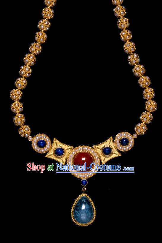 Chinese Traditional Sui Dynasty Princess Li Jingxun Gems Necklace Ancient Palace Lady Jewelry Accessories