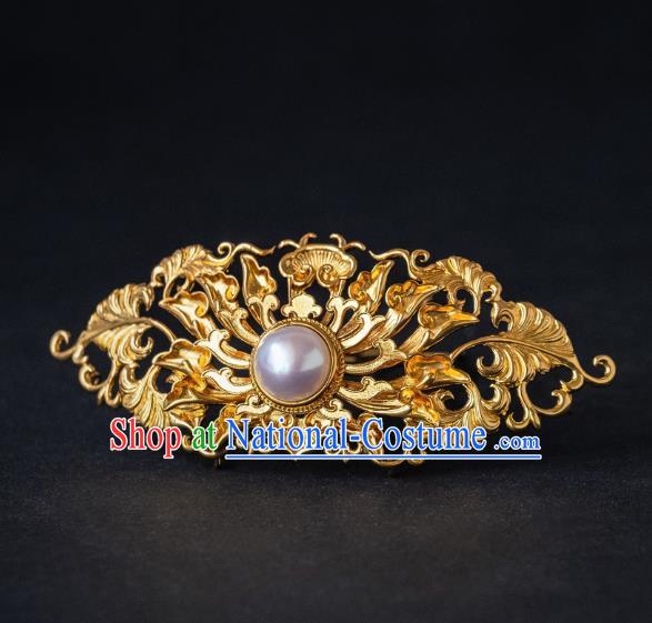 China Ming Dynasty Empress Hair Accessories Ancient Palace Queen Hairpin Gilding Lotus Hair Crown