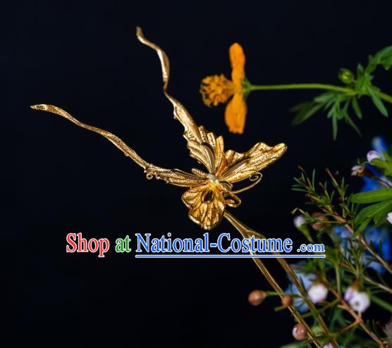 China Ancient Court Empress Gilding Hair Accessories Butterfly Hairpins Traditional Song Dynasty Palace Hair Stick