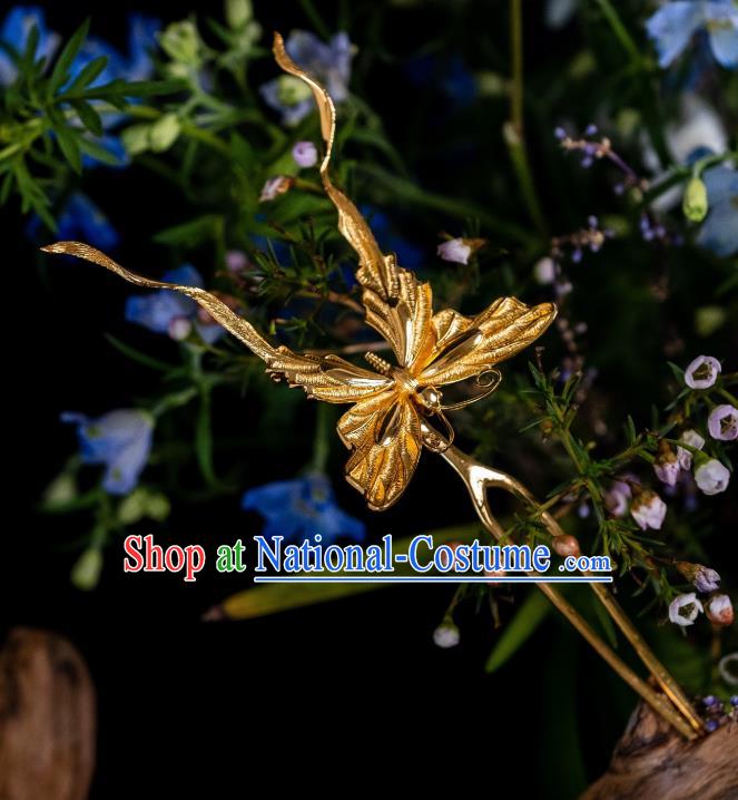 China Ancient Court Empress Gilding Hair Accessories Butterfly Hairpins Traditional Song Dynasty Palace Hair Stick