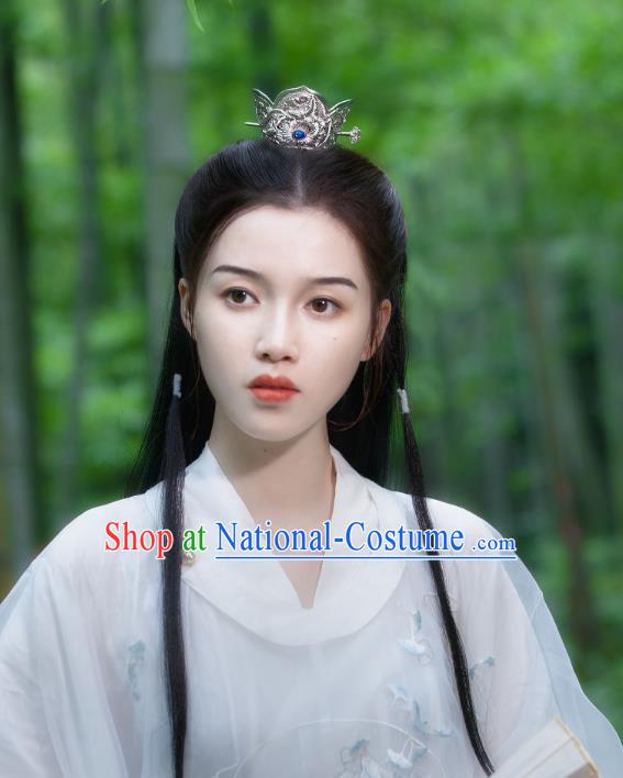 China Traditional Silver Hair Crown Tang Dynasty Female Swordsman Hair Stick Ancient Peony Hair Accessories