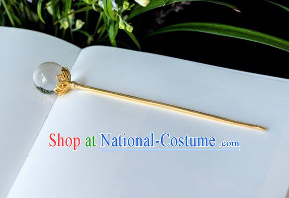 China Song Dynasty Crystal Quartz Hair Stick Ancient Gilding Lotus Hair Accessories Traditional Hairpin